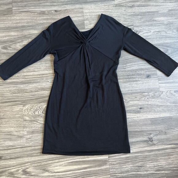 Loft Classic Black Long Sleeve Twist Back Fleece Lined Dress Size Small - Picture 2 of 4